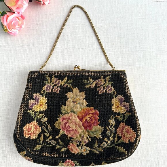1940s Floral Tapestry Evening Bag - Picture 1 of 9